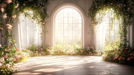 Wedding backdrop with gate of flowers generative AI