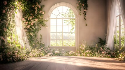 Wedding backdrop with gate of flowers generative AI