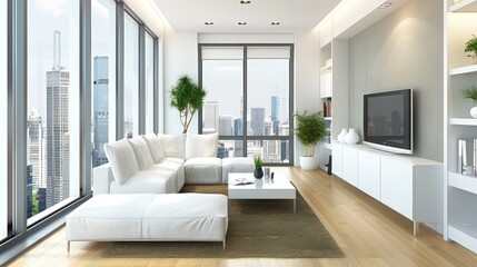 Fototapeta premium Modern Penthouse Living Room with City View