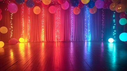 The venue is adorned with balloons and disco balls creating a nostalgic atmosphere of an adult theme