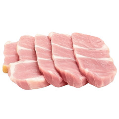 A neatly arranged illustration of pork loin slices with natural pink tones and soft texture variations, positioned in the center with clear separation between pieces, created in a graphic, transparent