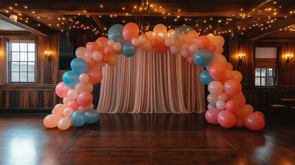 The venue is adorned with balloons and disco balls creating a nostalgic atmosphere of an adult theme