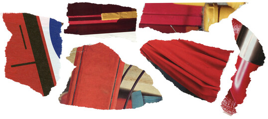 Set of torn pieces of magazine. Textured scraps of paper for collage.