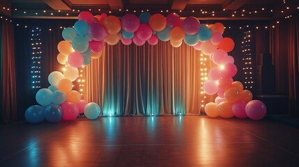 The venue is adorned with balloons and disco balls creating a nostalgic atmosphere of an adult theme