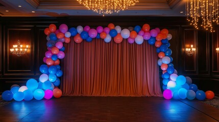 The venue is adorned with balloons and disco balls creating a nostalgic atmosphere of an adult theme