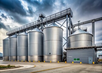Obraz premium Modern Soybean Oil Plant: Minimalist Industrial Landscape Photography