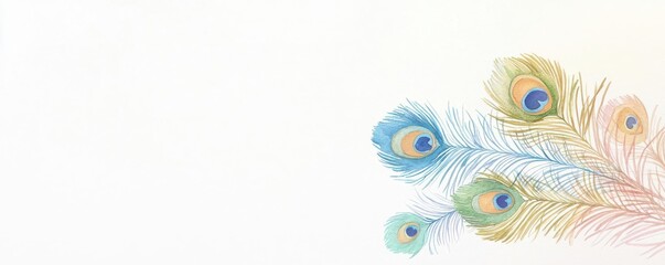 Obraz premium Beautiful watercolor peacock feathers in soft pastel hues.