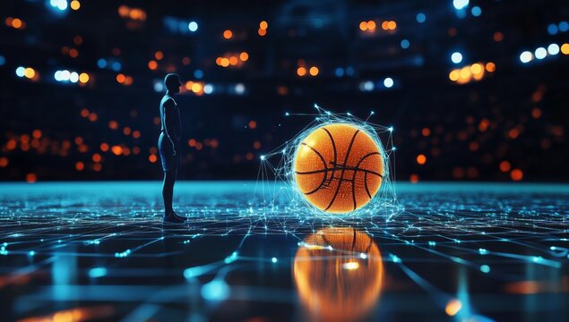 Player observing digital basketball arena