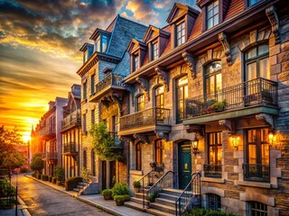 Obraz premium Montreal Sunset Old Town: Charming Architecture & Golden Hour Light