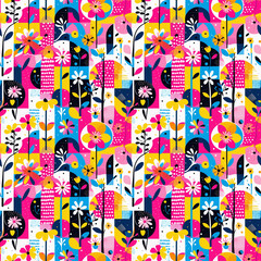 Bright colorful floral seamless pattern. Vivid colors, naive  child surface design