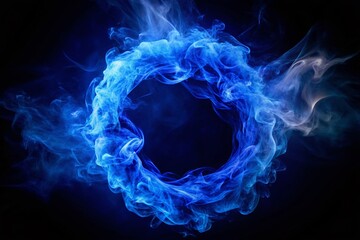 Mystical Blue Smoke Ring: Ethereal Black Background Stock Photo