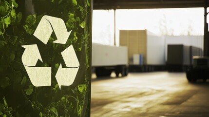 Recycling symbol promoting environmental sustainability in logistics hub
