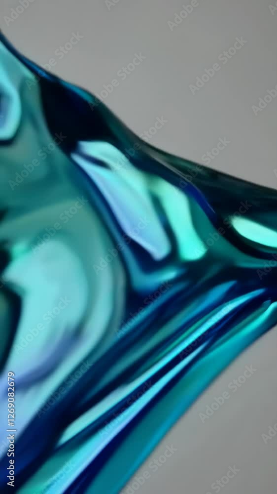 Poster flowing metallic blue liquid waves with dynamic reflections and abstract movement