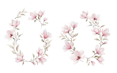 Fototapeta premium Watercolor Illustration Magnolia Wreath. Botanical illustration for invitation and social media.