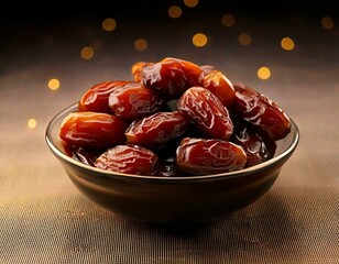 Exotic Arabian Dates, Nutritious and Sweet, Traditionally Served in a Wooden Bowl