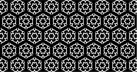 images showcase various black-and-white motif designs with repetitive patterns. The patterns feature geometric, floral, and abstract elements, making them suitable for decoration or graphic design.