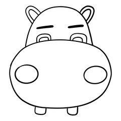 Outline coloring , Cute cartoon hippo face illustration for kid activities