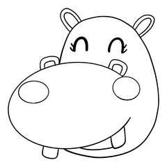 Outline coloring , Happy cartoon hippo with big smile and cute features
