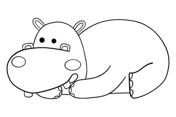Outline coloring , Cartoon hippo lying down in a cute pose.