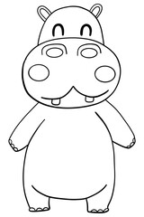 Outline coloring , Cartoon hippopotamus character for kid activity.