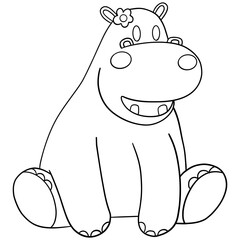Outline coloring , Cute cartoon hippo illustration for kid activities.