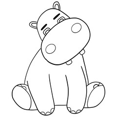Outline coloring , Cute cartoon hippo illustration for kid activities.
