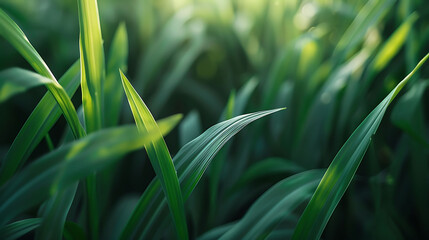 Obraz premium Hidden behind in focus blades of green grass in focus