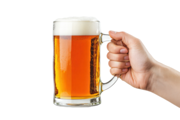hand holding a mug of beer beer spread isolated on transparent or white background, png