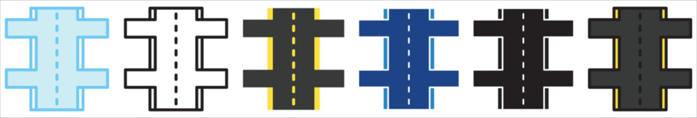 Obraz premium Main Road multi style, mini illustration icon. outline, flat, glyph, line color, UI, UX, app and web, digital or print. For education, construction, transportation, environment, urban planning.