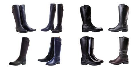 Collection of Stylish Leather Boots in Various Colors and Designs, isolated on transparent background