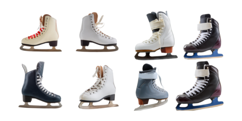 Various Ice Skates in Different Styles and Colors for All Levels, isolated on transparent background