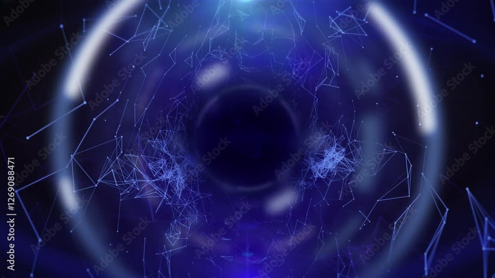Aufkleber HUD circle spinning technological futuristic elements blur background. Digital dynamic low poly pattern interface 4K motion.