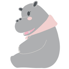 Cute hippo illustration with a pink scarf in profile view.