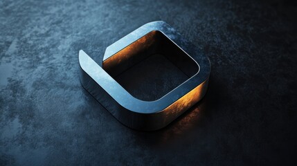 A modern and minimalistic 3D smart logo with a sleek metallic finish on a dark textured background, illuminated by soft lighting.