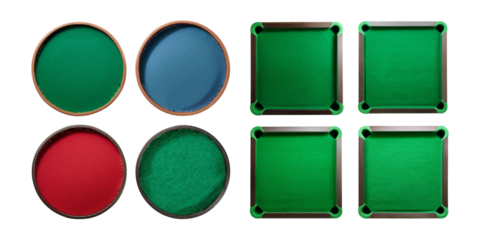Colorful Game Table Accessories in Red, Green, and Blue Variations