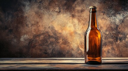 Rustic amber beer bottle on a wooden surface