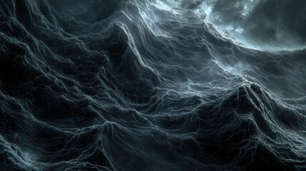 Dark Ocean Waves Abstract Landscape: A Stormy Digital Art