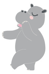 Cute cartoon hippo with a playful pose and a cheerful expression.