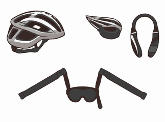 Sporty Cycling Helmet and Accessories Vector