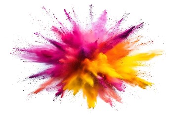 Multicolor powder explosion on white background.