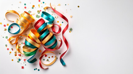 CONFETE E SERPENTINA EM FUNDO BRANCO UM CONCEITO DE CARNAVAL