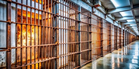 Old Prison Bars on White Background - Long Exposure Stock Photo