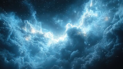 Fototapeta premium Ethereal cosmic clouds illuminated by starlight in a vast universe, creating a serene atmosphere