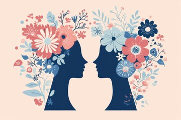 Silhouettes of Women with Floral Elements and Colorful Design