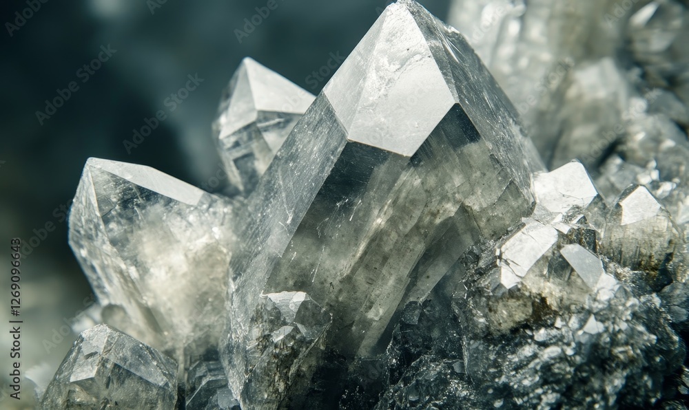 Poster Crystalline quartz clusters with sharp pointed facets.
