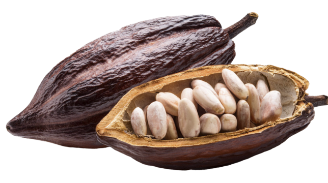 Cacao Pod with Fresh Cocoa Beans Isolated on White Background - Powered by Adobe