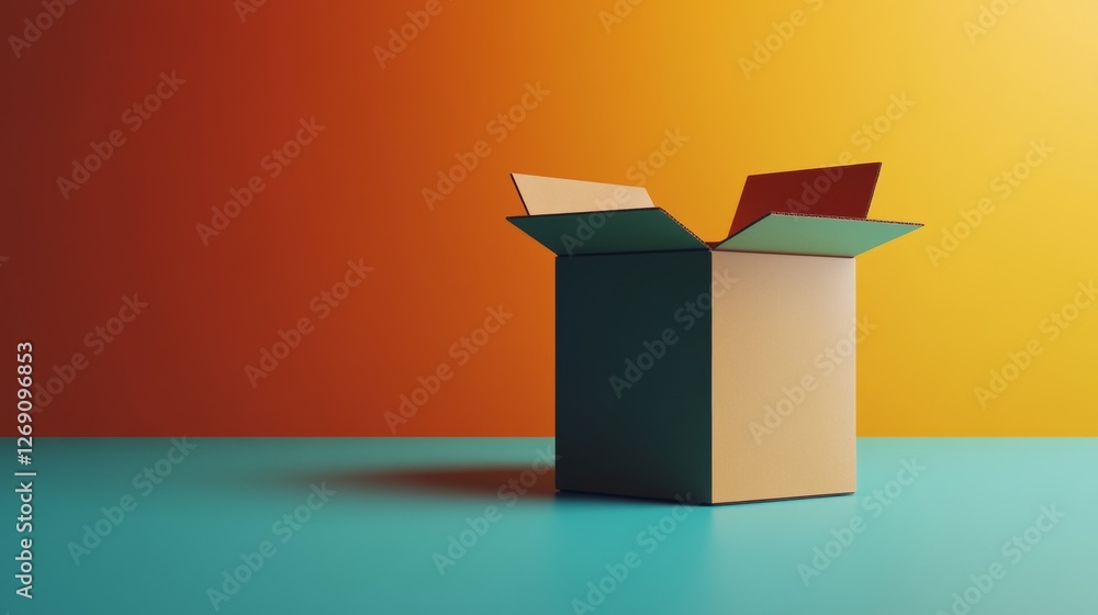 Poster minimalist open box on a colorful background