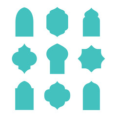 Arabic Islamic Arch Shapes. Islamic luxury design elements for decoration, mosque windows silhouettes flat vector illustration set