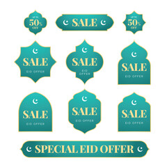 Set of Eid Sale Labels. Ramadan Offer Discount Tag Collection, discount, mega and Big sale, special offer. Vector illustration