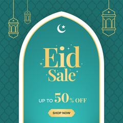 Eid Sale Social Media banner template design background. Up to 50% Ramadan discount. Social Media Post Vector illustration